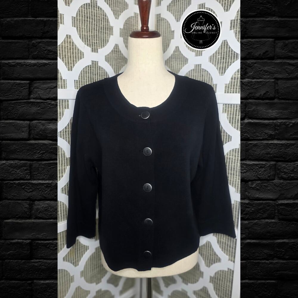 Rafaella Black Scoop Neck 3/4 Sleeve Cardigan Size Large